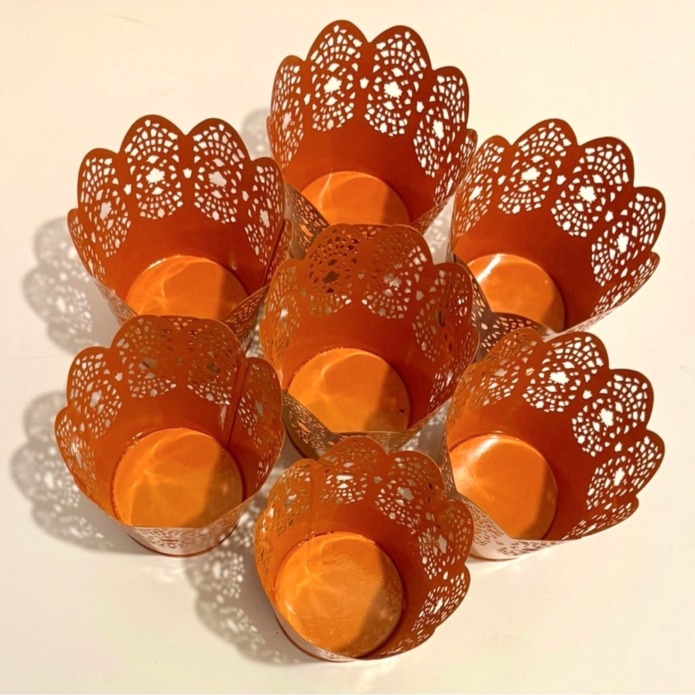 7pcs Made For Retail LaserCut MetalPail Decor Pen/Pencil/Tealight Holders orange